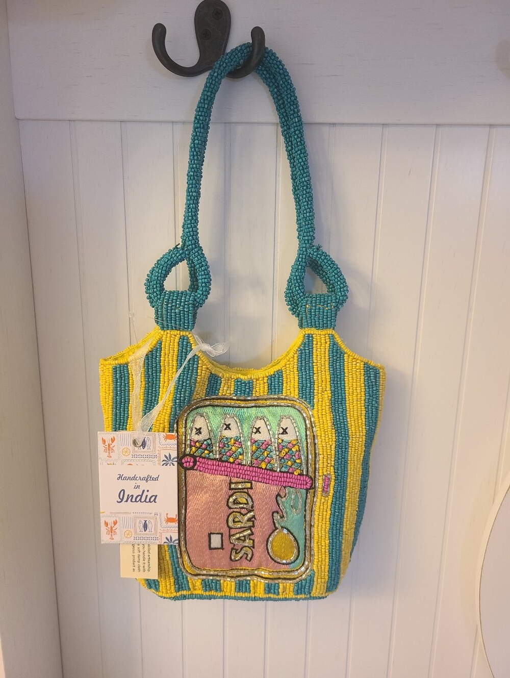 TikTok Viral Handcrafted in India Striped Sardine Beaded Handbag